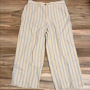 J.Jill Love Linen Wide Leg Crop Pants Women’s S Blue Beige Stripe 100% Linen